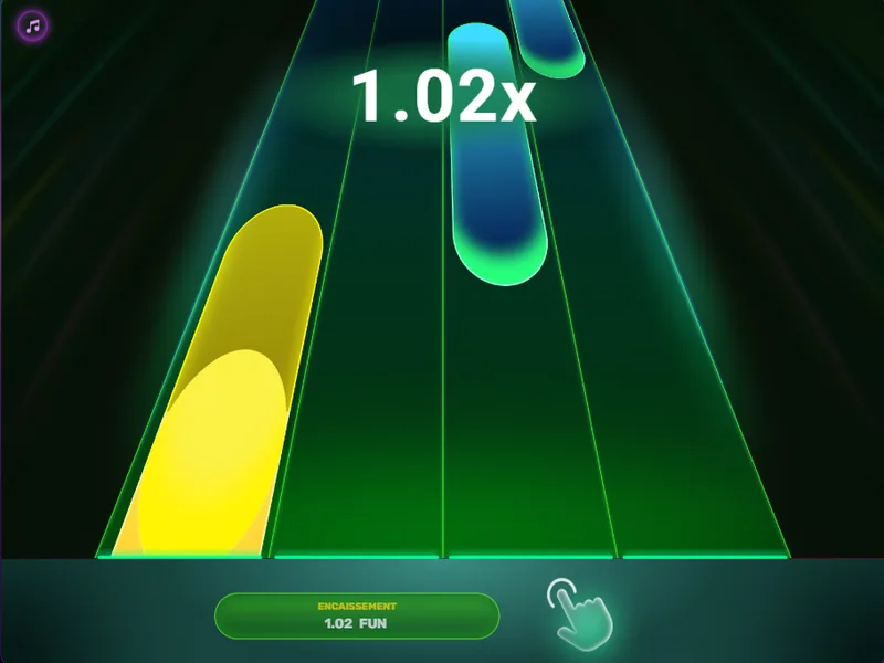 Play Me : une tuile maintenue, le multiplicateur affiche 1,02x